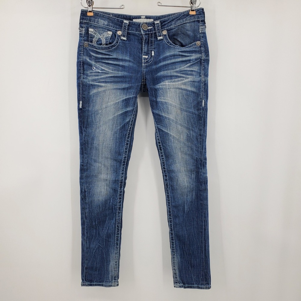 Big Star Jenae Skinny Jeans Grunge Mcbling Thick Stitch Embroidered Size 29 Y2K